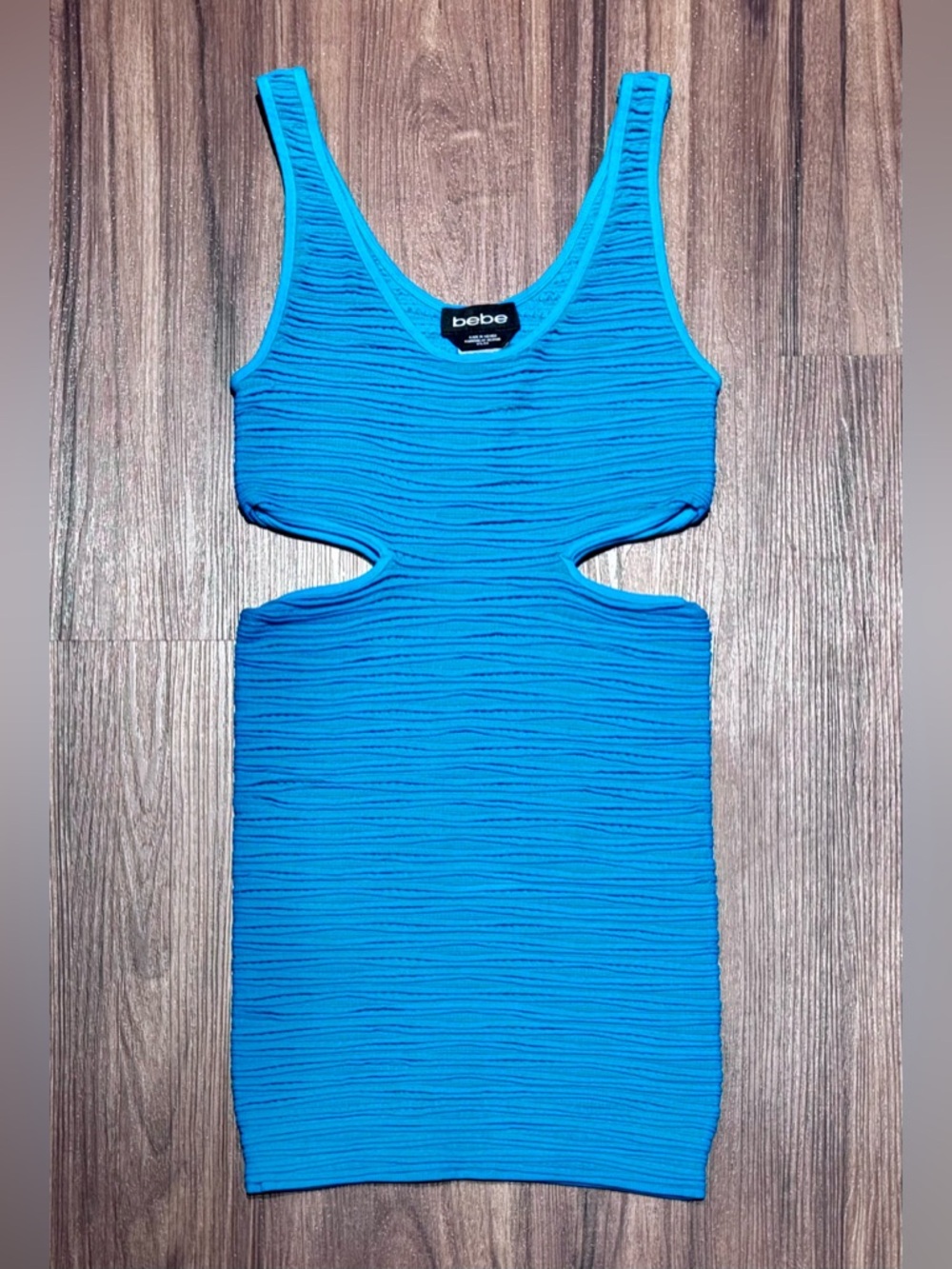 Bebe Blue Bodycon Ruched Mini Dress – S